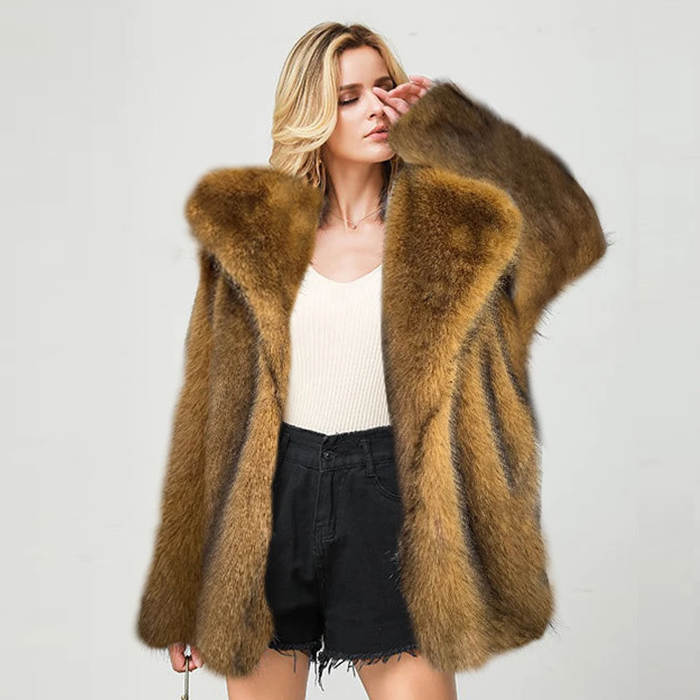 Autumn Winter New Women's Casual Loose Fashion Faux Fur Coat Medium Style Suit Coat Warm Imitation Fur Elegant Luxury Coats