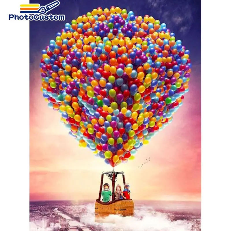 

PhotoCustom Picture By Numbers Hot air balloon DIY Gift Painting By Number Frame Handpainted On Canvas Scenery Home Decoration M