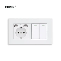eiomr wall power socket with usb charging port 2 gang 2 way 1 way on off 16a ac 110 220v outlet eu russia standard light switch