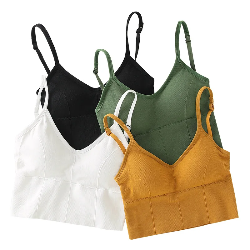 Tanks Camis Brand Summer Women's Suspender Vest Sports Underwear Backing High Waist Short Sexy Exposed Breast Pad Navel Top