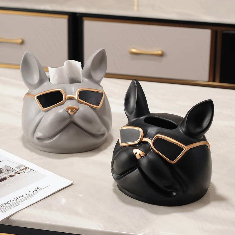 

Modern Ceramic Tissue Box Living Room Coffee Table French Bulldog Modeling Tissues Organizer Simple Napkin Boxes Home Decoration