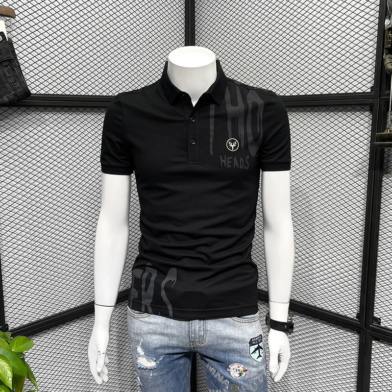 

Polo Men's T-shirt Slim Fit Clothes Streetwear Top Embroidery Print with Collar Man Tee Shirts Graphic White Free Shipping Hot S