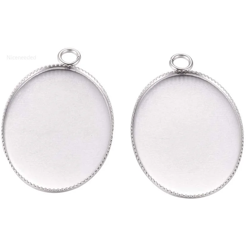 

100pcs Stainless Steel Pendant Cabochon Settings Oval Plain Edge Bezel Cups for Necklace Jewelry Making
