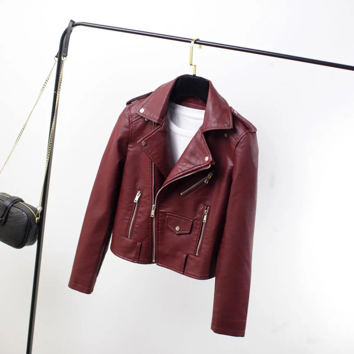 Women Fashion Zippers Faux Leather Jacket Minimalist Neutral Style Solid Motorcycle Jacket Coat PU Streetwear Autumn Winter 2023