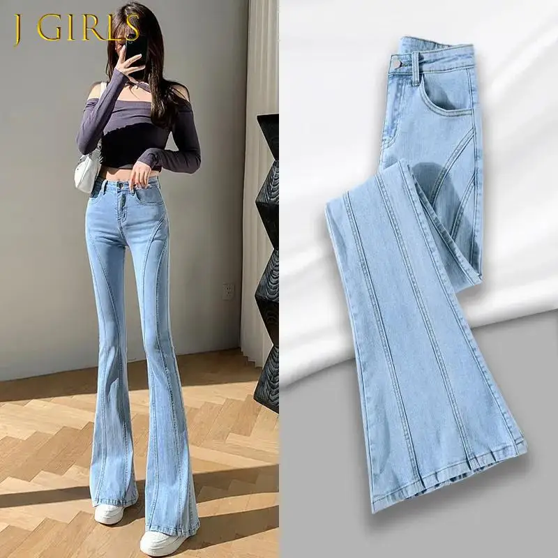 

J GIRLS Jeans Woman 2022 Vintage Fashion Trend Cowboy Denim Pants High Waisted Elasticity Flare Leggings Korean Black Bell Jeans