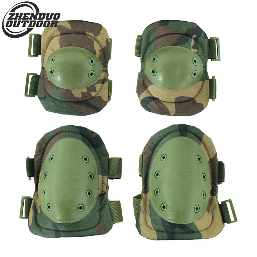 4pcs CS Knee Support Suit Wear-Resistant Soft Shell Camouflage Tactical Sports Safety Kneepads