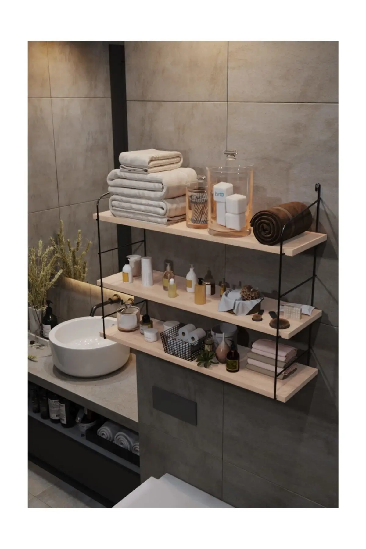 3-уровневая настенная полка большого размера из массива натурального дерева