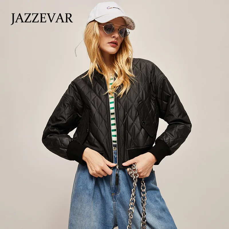 JAZZEVAR 2022 Winter New Female South Korean Rhomb Down Cotton Jacket Warm Design Sense of Fashion Cotton Coats