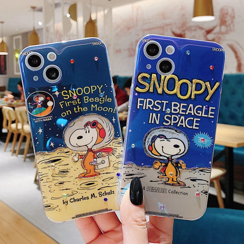 

Cute Dog Snoopy Dogs Phone Cases For iPhone 13 12 11 Pro Max XR XS MAX 8 X 7 SE2 Soft Shell Reflective IMD Back Cover