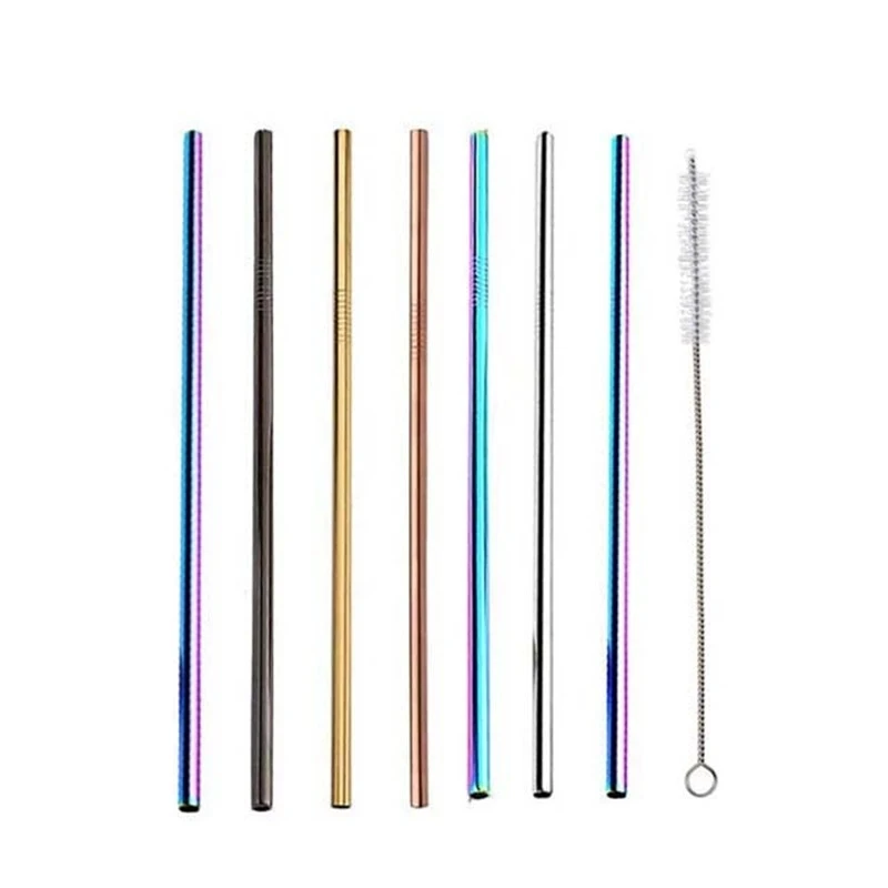 

5Pcs Reusable Metal Drinking Straws 304 Stainless Steel Sturdy And Upright Drinks Mugs Beer Bar Accessory With Cleaning Brush
