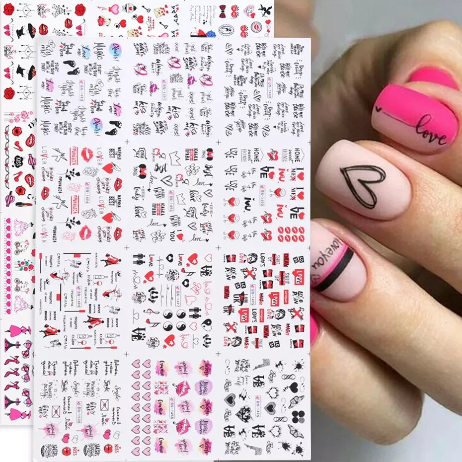 

Water Nail Stickers Love Heart Letter Sliders For Nails Art Decoration Romantic Valentines Manicure Tattoo LYBN1489-1500