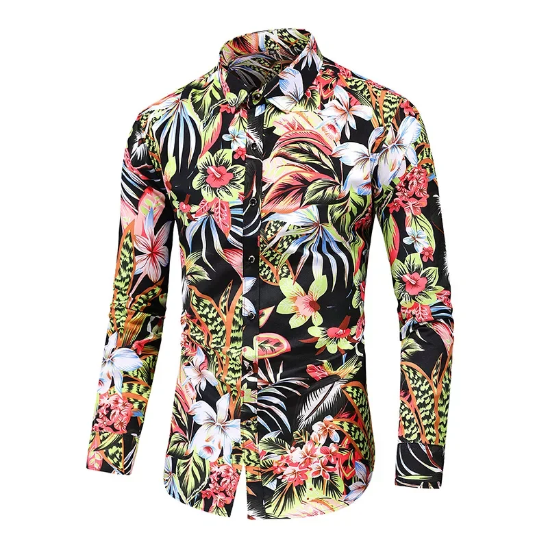 

Fashion Flower Shirt Men Autumn Casual Hawaii Print Plus Size Long Sleeve Shirts Leisure Vacation Men's Clothing 7XL t-shirts