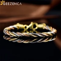 geezenca 925 silver tricolor braided round bracelet for women italian gold plated 3 strands woven 4 5mm bracelets luxury shinny