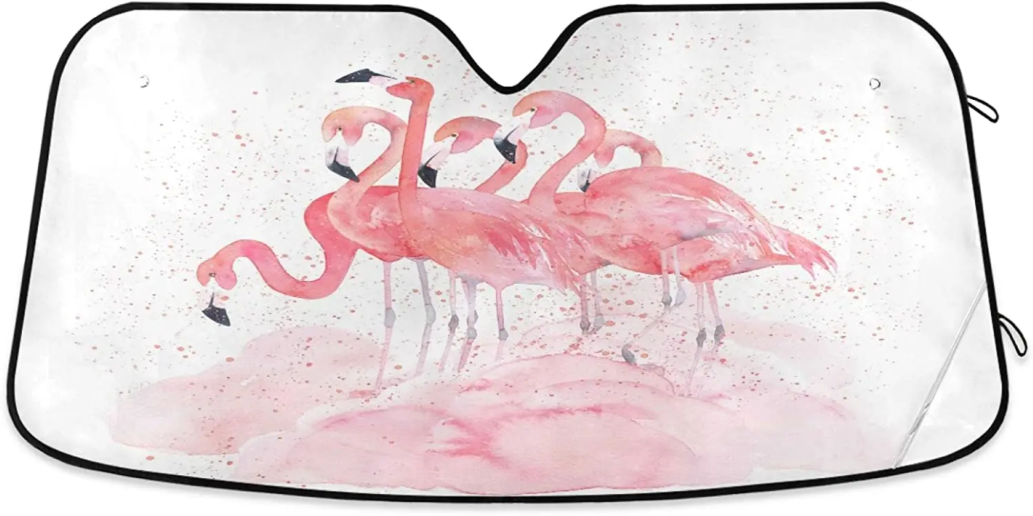 

Summer Tropical Flamingo Cloud Car Sun Shade Windshield Pink Birds Sunshades Reflective UV Rays Protector Keep Your Vehicle Cool