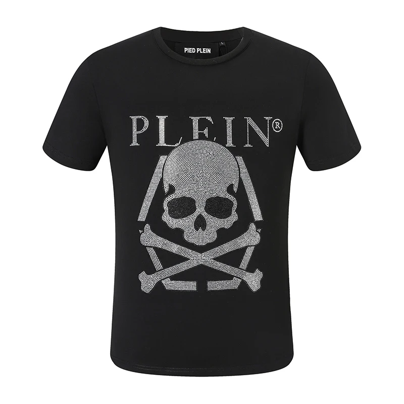

2023 summer PLEIN BEAR Men's Black Skull Print Logo T-shirt Classic T-shirt with Crystals 100% Cotton Men Tops Comfortable Tees