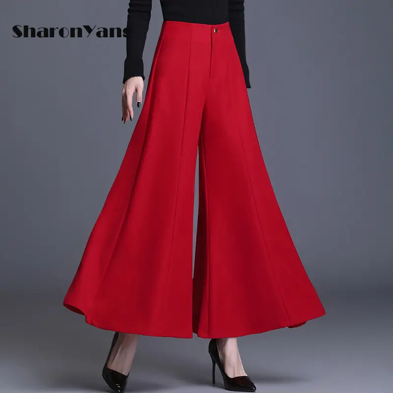 Red Wide Leg Pants Women High Waisted Pantskirt Woman Large Size Trousers for Dancing Black Autumn Winter Fall Clothes