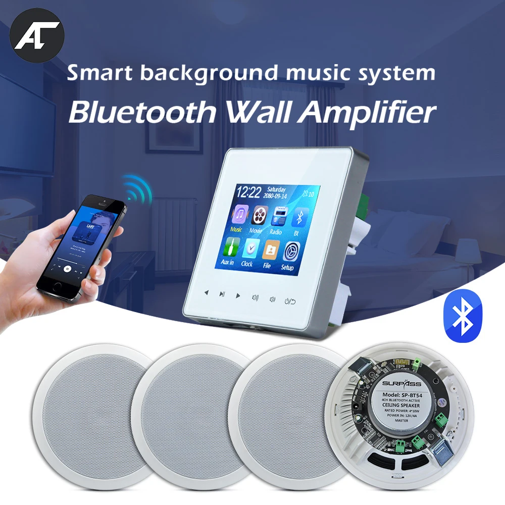 

Smart Home Theater Sound System Mini Wall Amplifier 2*20W Powerful Music Panel Bluetooth Stereo Ceiling Speaker Class D Amp Set