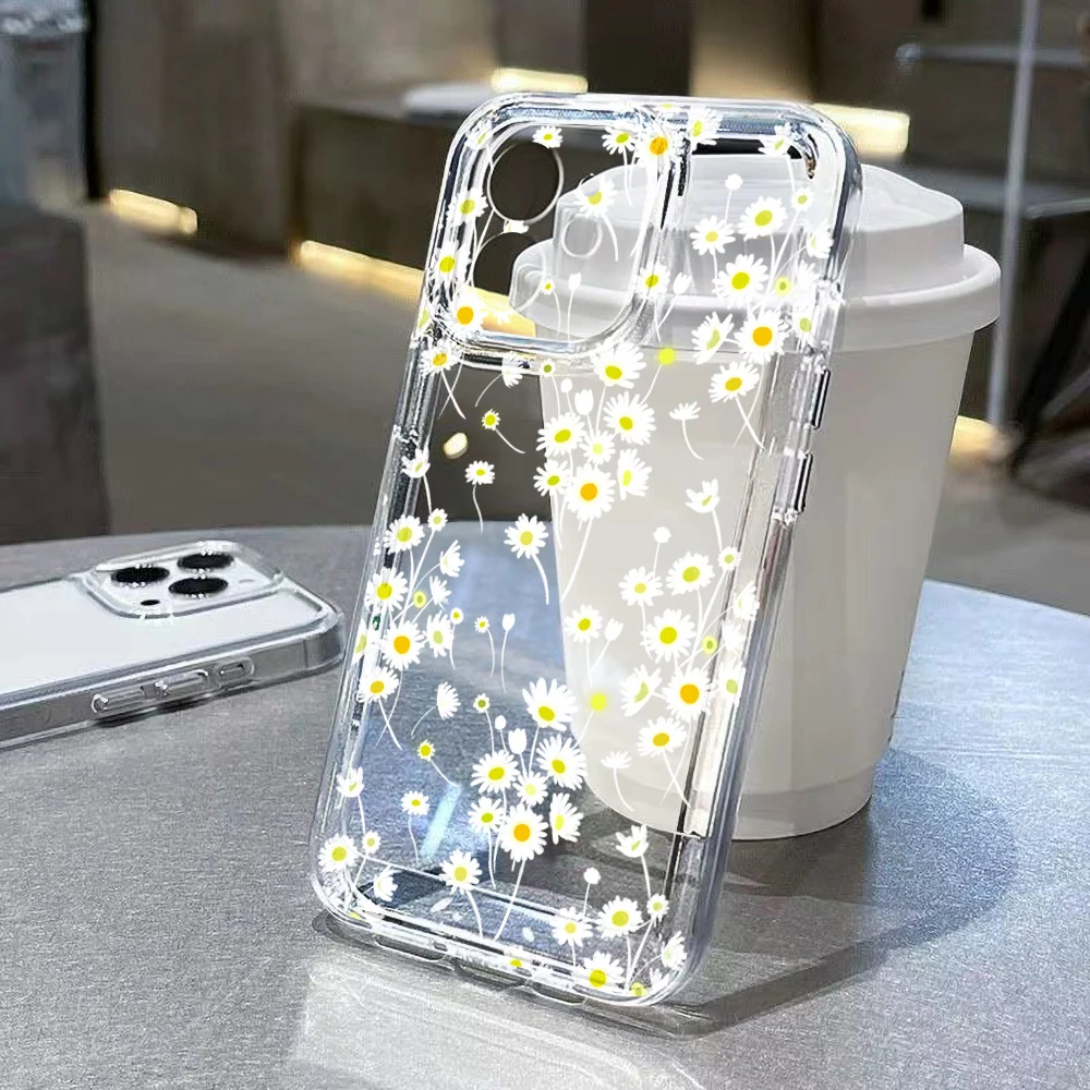 Милый чехол для телефона с маргаритками и цветами iPhone 11 13 14 12 15 16 Pro Max 7 8 Plus X XR XS SE 2020