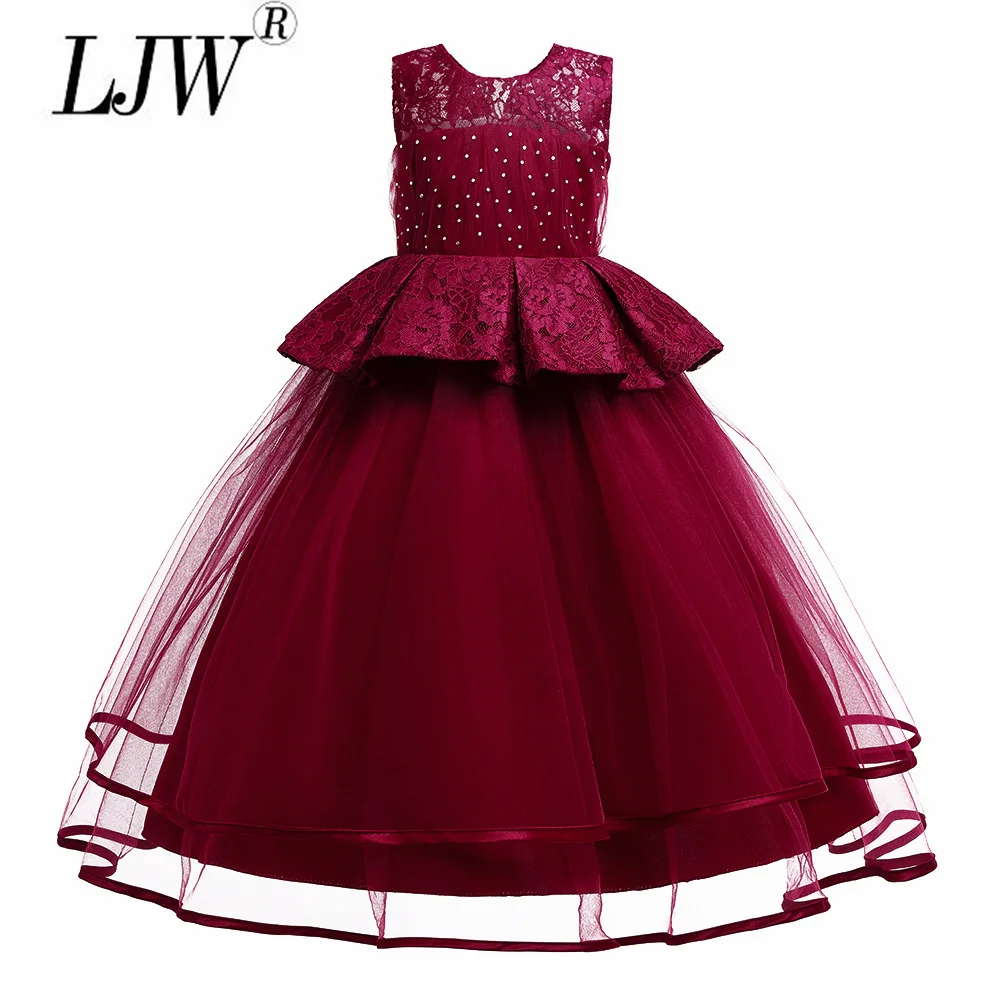 

High quality satin new European and American children's dress princess dress girl long dress evening dress host birthday catwalk