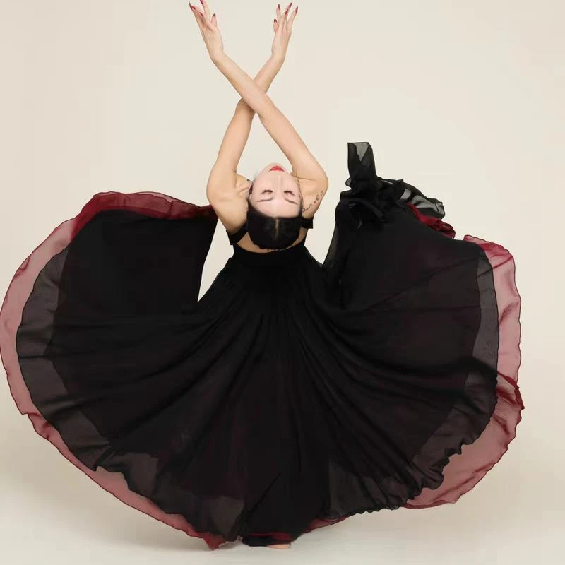 Большая юбка-качели для классических танцев Двухслойное шифоновое платье в