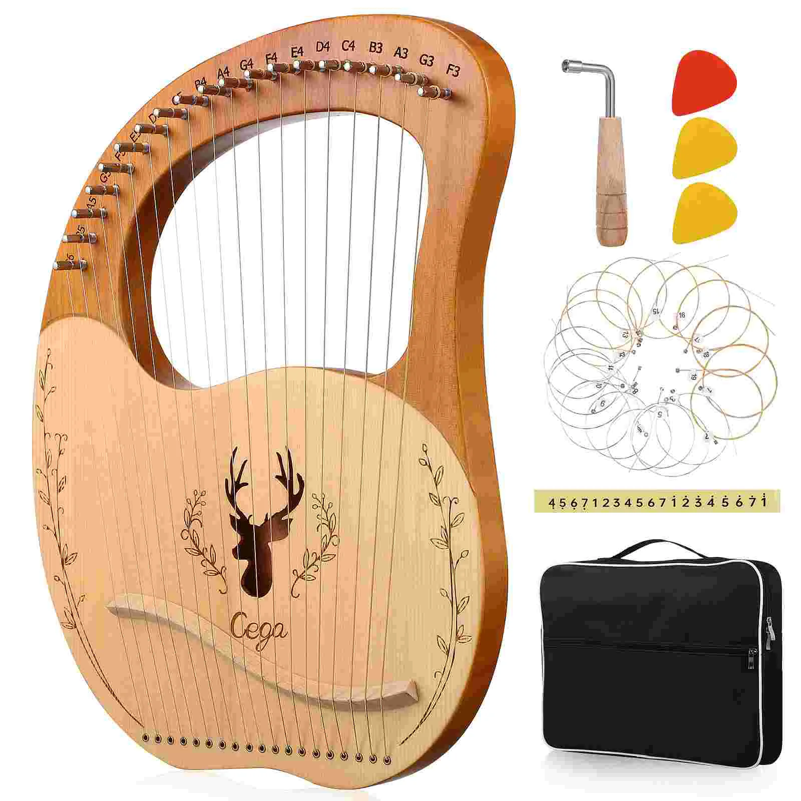 

Portable Lyre Harp Set 19 Metal Strings Lyre Harp with Tuning Key Strings and Storage Bag for Begginers