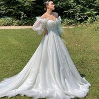 eightree sexy wedding dresses 2022 sweetheart puff sleeve bride dress bobo beach a line applique wedding evening gowns plus size