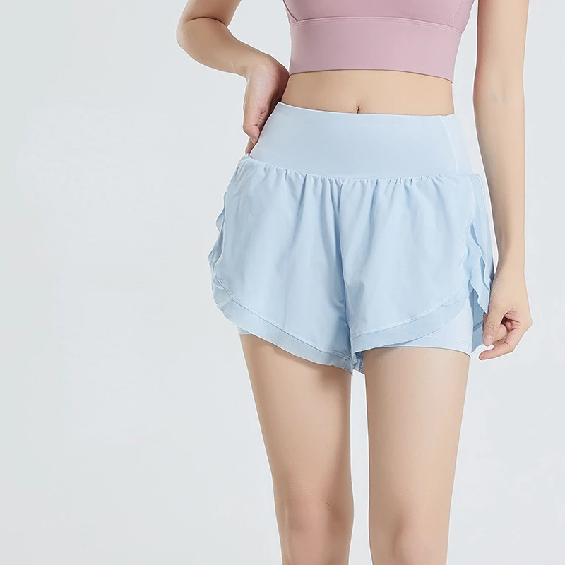 

Quick Dry Pants Women's Yoga Shorts Fake Two Piece Stretchy Sports Casual Running Fitness Tight Outdoor Jogging Clothes Mesh Hem