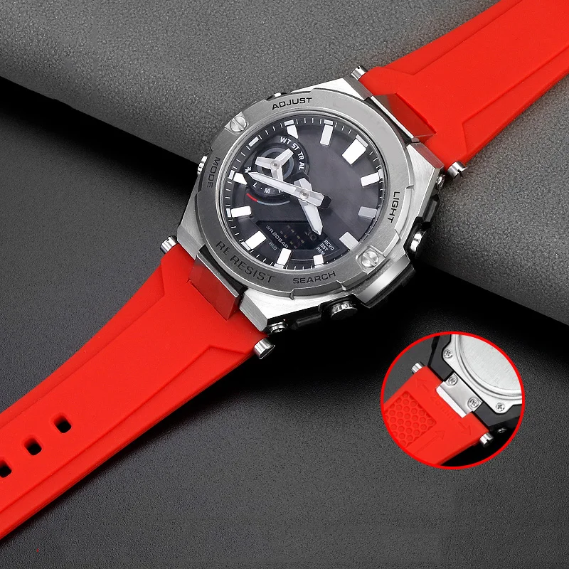 Фото Ремешок силиконовый резиновый для Casio G-SHOCK Series GST-B500D/AD/BD, модифицированный водонепроницаемый резиновый браслет для наручных часов №3