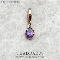purple stone oval charm pendant europe diy jewelry findings accessories 925 sterling silver fashion gift for women