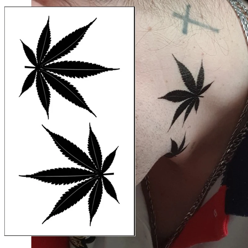 

Black Cool Temporary Tattoo Sticker Maple Leaf Waterproof Long Lasting Fake Tattoo Women Men Shoulders Neck Arms Body Art Tatoo