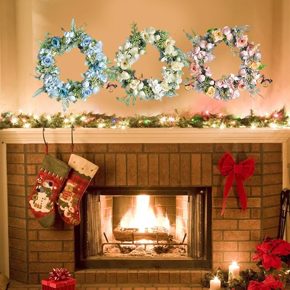 

Wreaths For Front Door Artificial Flower Wreath For Home Decoration Light Color Fake Flower Garland Round Floral Wreath Hangings