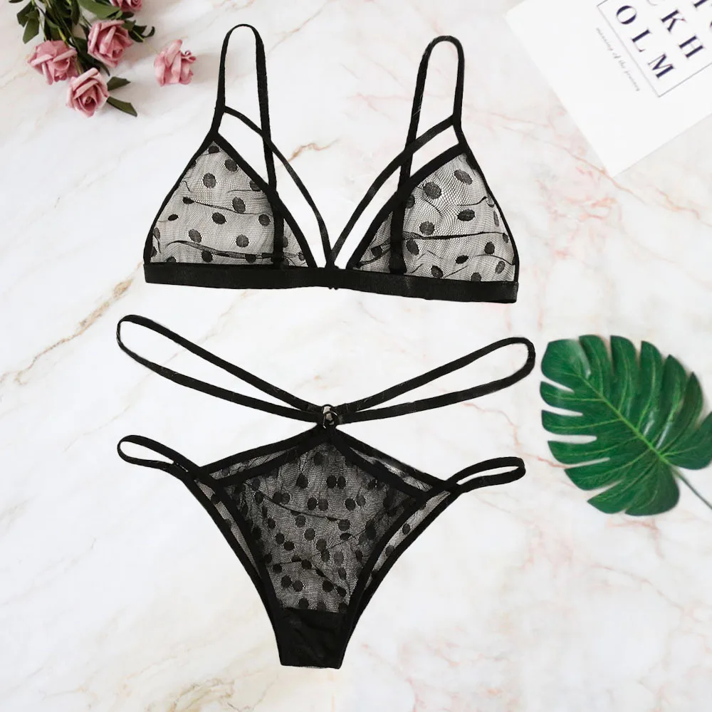 Women Sexy Dot Depth V Transparent Lace Babydoll Erotic Underwear Set Lingerie G-string Plus Size 2022 Sex Costumes | Тематическая