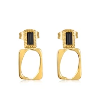 new square inlaid zircon gold plated stud earrings for women minimalism half circle spiked earrings stainless steel jewelry gift