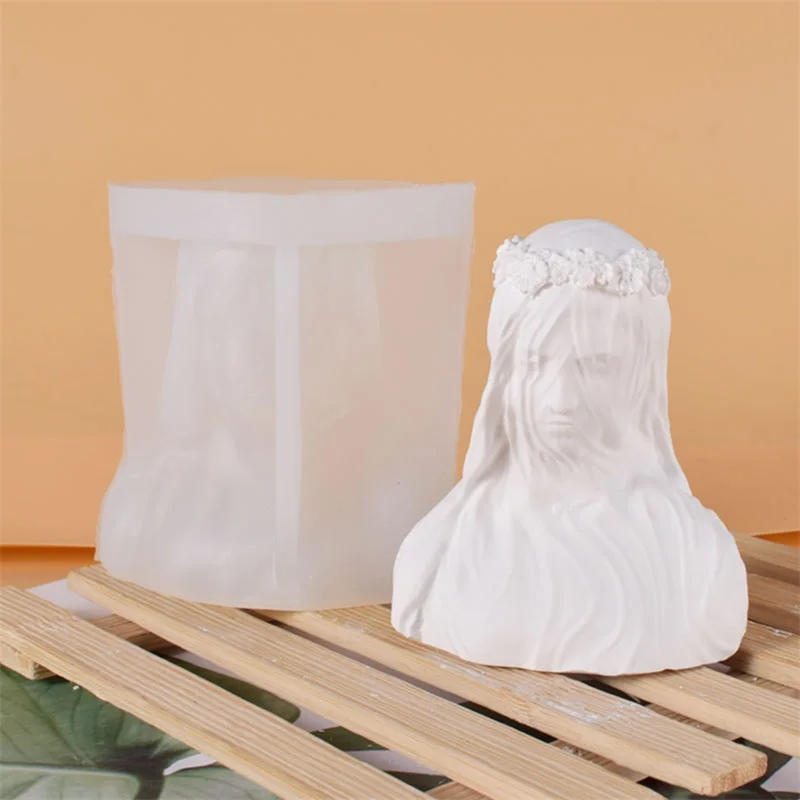Candle Silicone Mold Veiled Lady Female Bride Antique Bust Statue Sculpture Woman Body Candle Mould For Art Decor