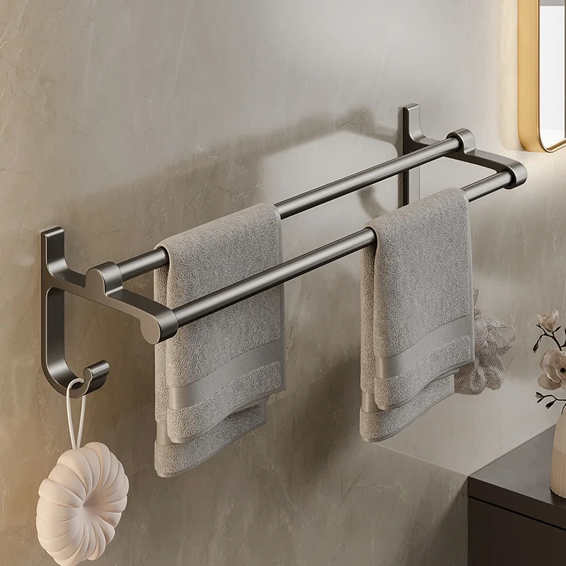 

Gun Gray Non Perforated Wall Mounted Towel Rack Bathroom Storage Rack