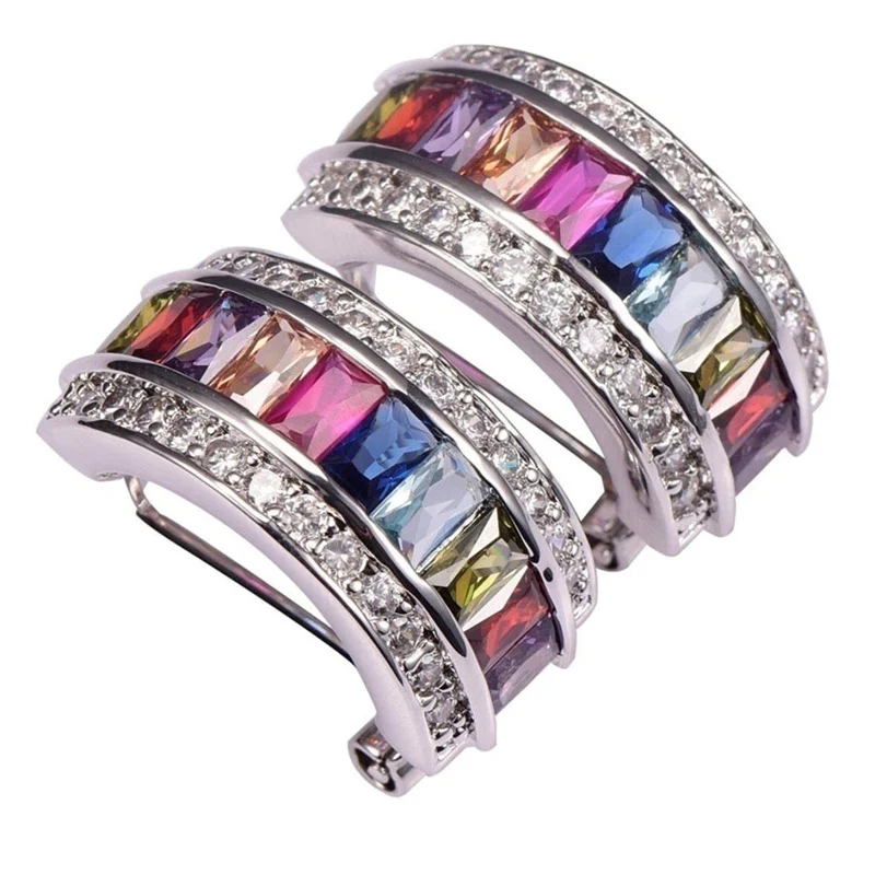 

Fashion Woman's Exquisite Jewelry Silver Morganite Multicolored Natural Gemstone Coloured Crystal Zircon Marriage Earrings Gift