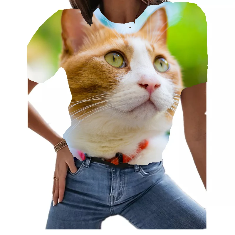 

Summer Fashion Cat Pattern 3D Printed Ladies Girls T Shirts Harajuku Crew Neck Short Sleeve Tops and T Shirts