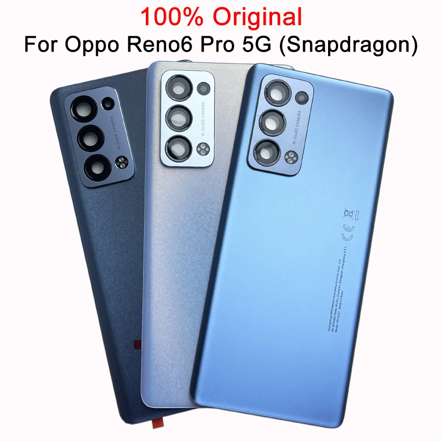 Оригинальная задняя крышка из закаленного стекла для Oppo Reno 6 Pro 5G Snapdragon Reno6 + Крышка батарейного отсека с ремонтом объектива камеры