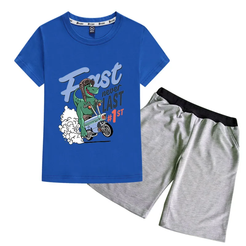 

Children's wear foreign trade summer wear men's and girls' Dinosaur cartoon fashion short sleeve 26 count combed cotton T-shirt