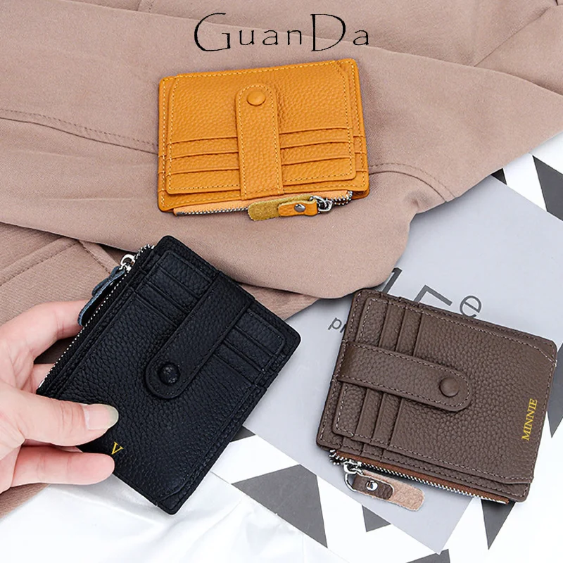 

Woman Genuine Leather Monogram Letters Card Holder Versatile Leisurely Fashion Short Wallet Cowhide Many Slots Casual Mini Purse