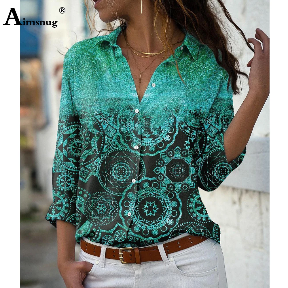 Plus Size 4xl 5xl Ladies Bohemian Flower Print Blouse Long Sleeve Casual Shirts Clothing 2022 New Summer Lepal Collar Basic Tops