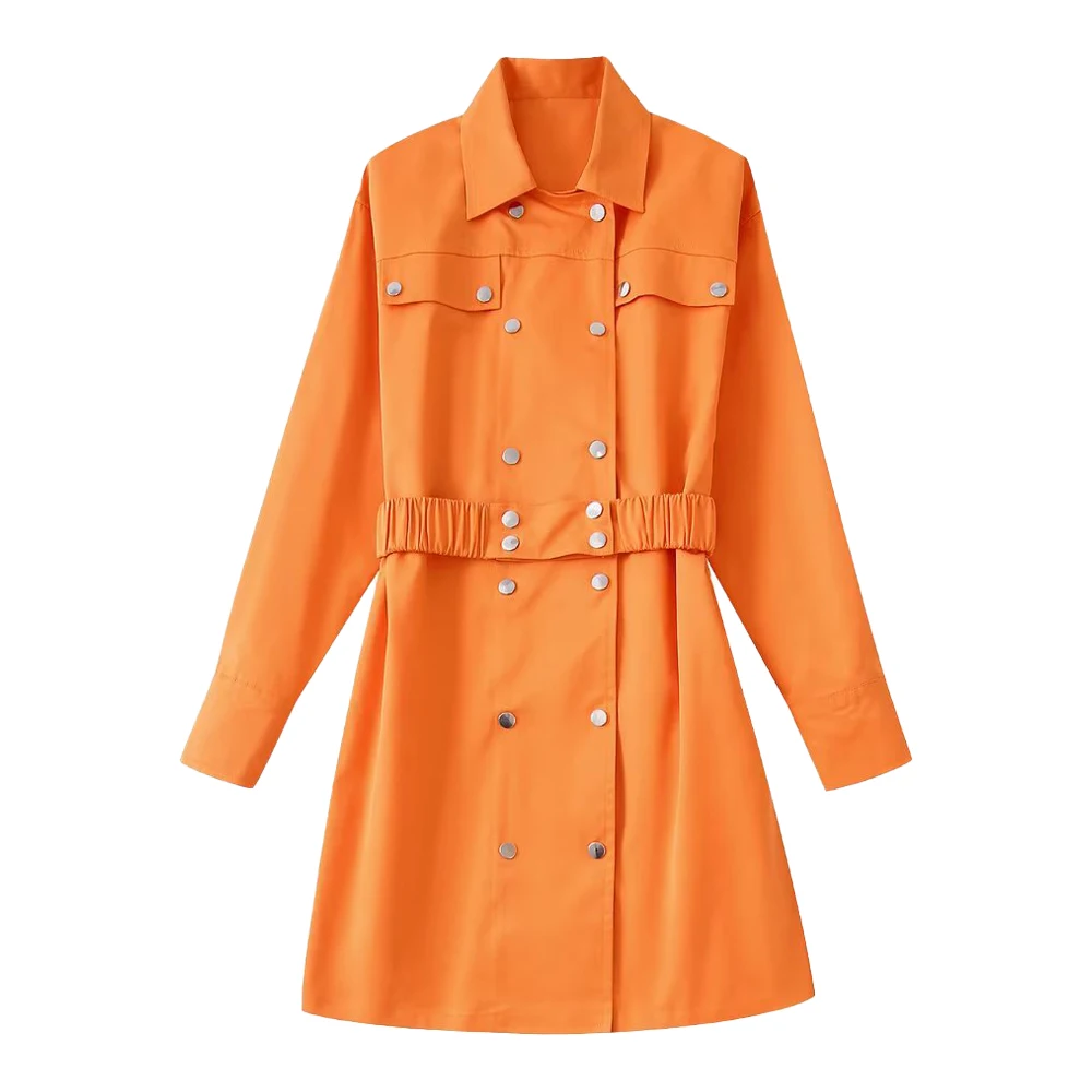 

Women's 2022 New Style Rivet Decorative Windbreaker Fashion Pockets with Belts Retro Long Sleeves Solid Color Female Jacket Muje