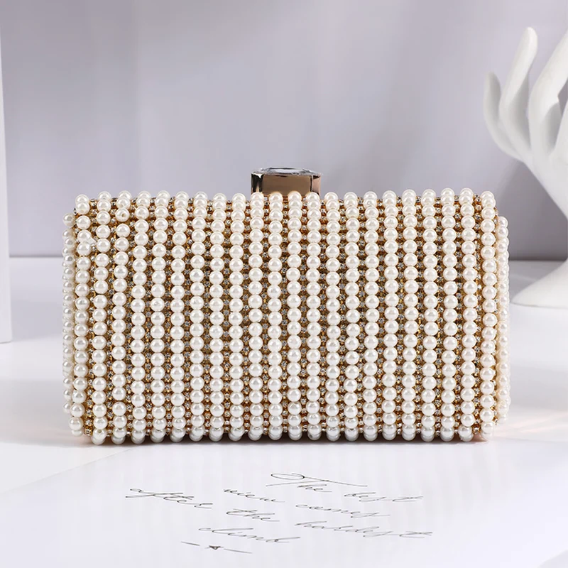 

Elegant Pearl Decoration Handbag Luxury Diamond Evening Bag For Women Shiny Rhinestones Crossbody Chain Bags Purse Bag XA253H