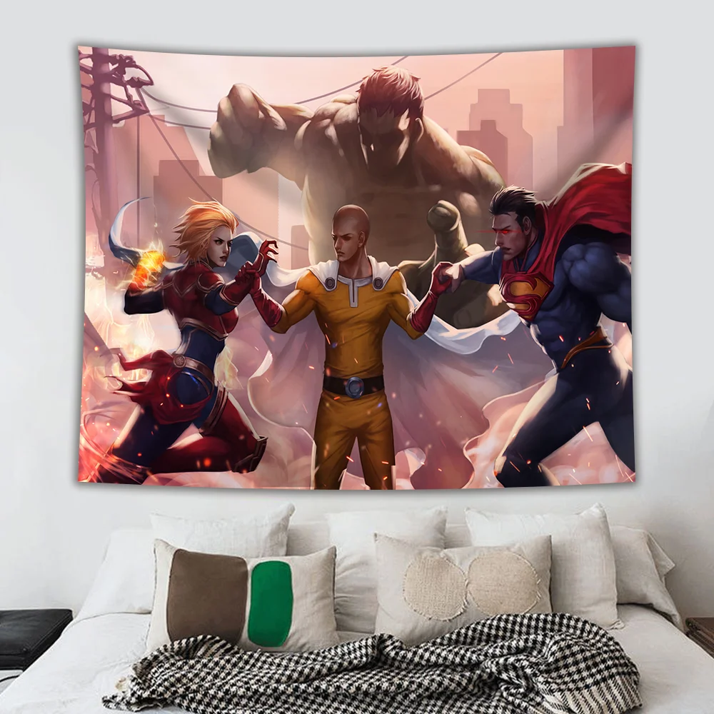 

Japanese Anime Wall Cloth Cartoon ONE PUNCH-MAN Tapestry Dormitory Aesthetic Room Decor Blanket Hippie Carpet Picnic Mats Home