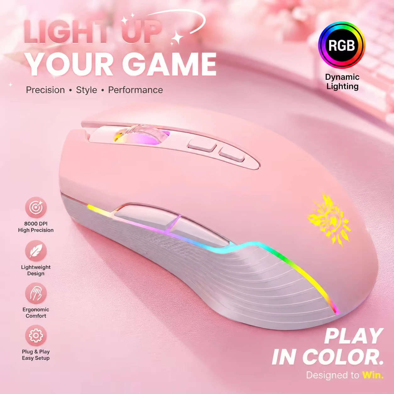 Фото Проводная игровая мышь 6400DPI, 7 кнопок, эргономичная, с RGB-подсветкой, оптическая, для ПК, ноутбука, настольного компьютера, геймеров, розовая, белая, фиолетовая №4
