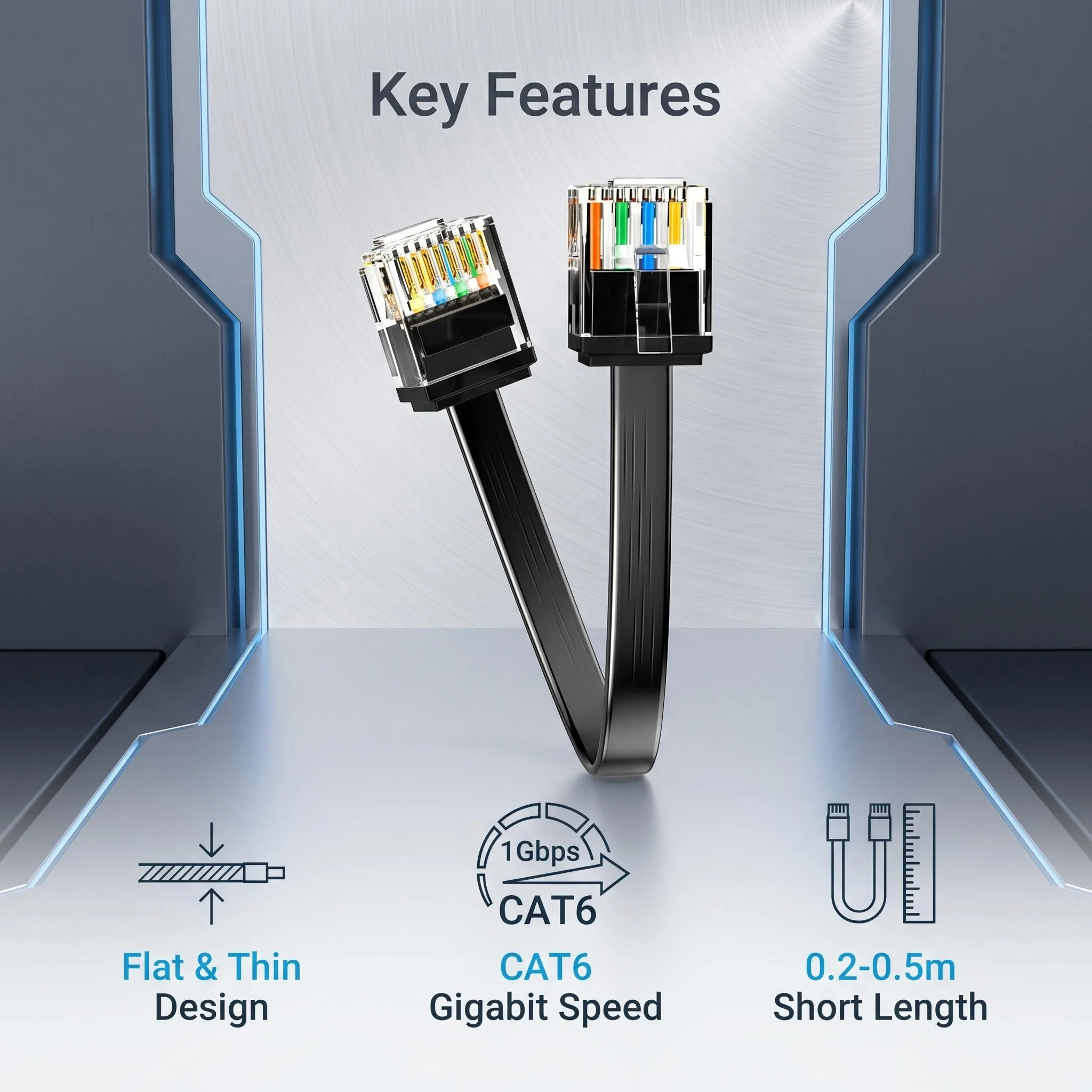 Фото Комплект из 24 коротких плоских кабелей Ethernet CAT6, высокоскоростной сетевой патч-корд Gigabit RJ45, 0,2-0,5 м, для подключения коммутаторов, роутеров и настольных компьютеров №2