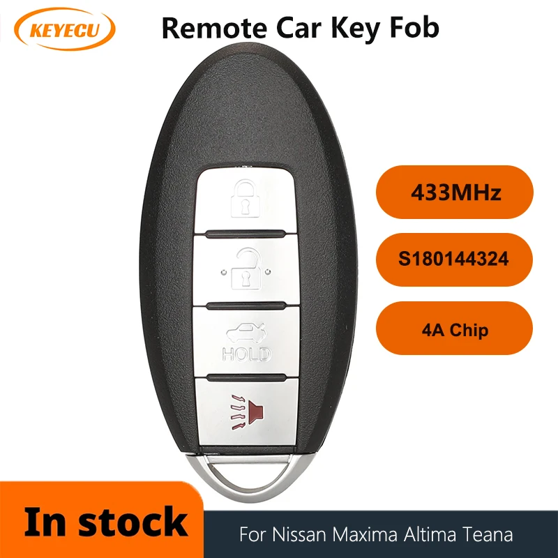 

KEYECU S180144324 433.92MHz 4A Smart Remote Car Key 4Buttons for Nissan Maxima Altima Teana 2016 2017 2018 Fob KR5S180144014