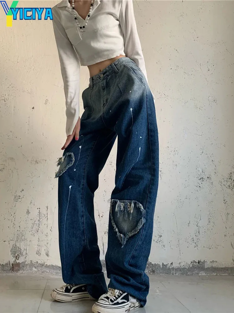 YICIYA PANTS JEAN WAIST Women’s Y2k Jeans Winter Girls Pant Trousers Cargo Pants Denim Female Hight Waist Wide Leg Denim Jean images - 6