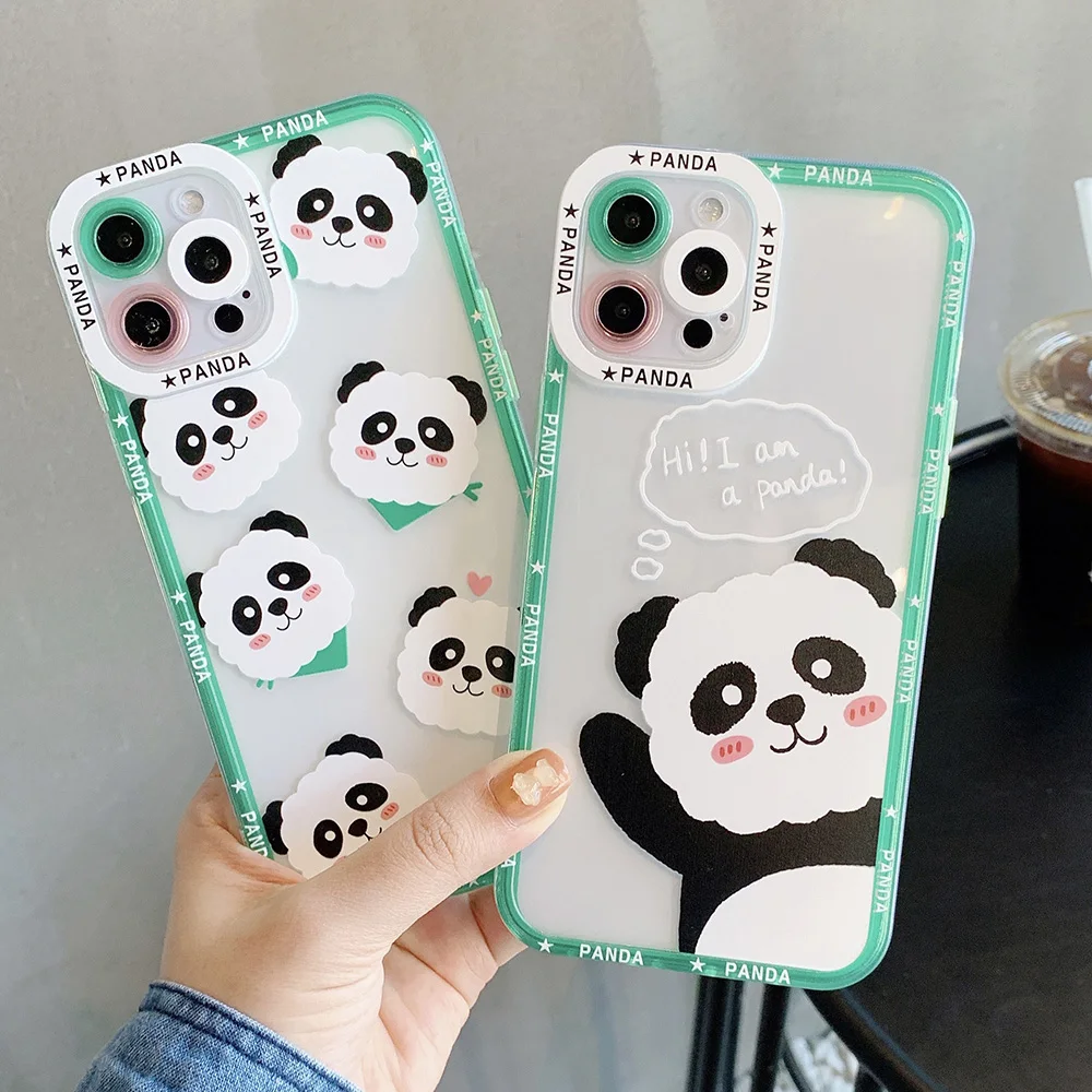 

Cute Cartoon Panda Case for iPhone 11 12 13 14 X XS Pro Max Silicone Case Clear TPU Protective Phone Cover for Women Girls