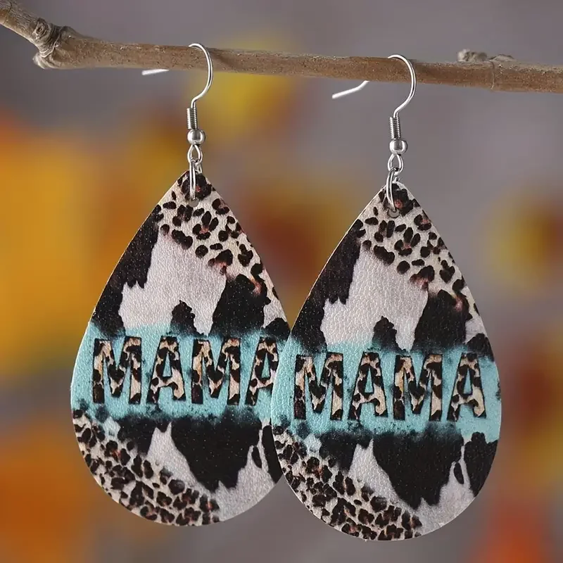 

1Pair Bohemian Fashion Style PU Leather Droplet Earrings Letter Printing Men's and Women's Daily Wear Ear Jewelry Creative Perso